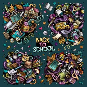 Vector set of Back to school combinations of objects and elements Illustrazione stock