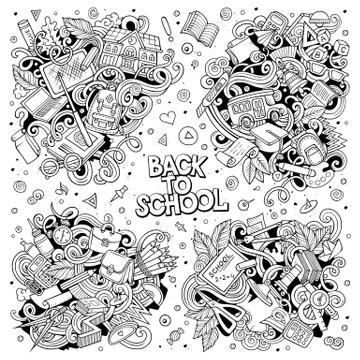 Vector set of Back to school combinations of objects and elements Stock Illustration