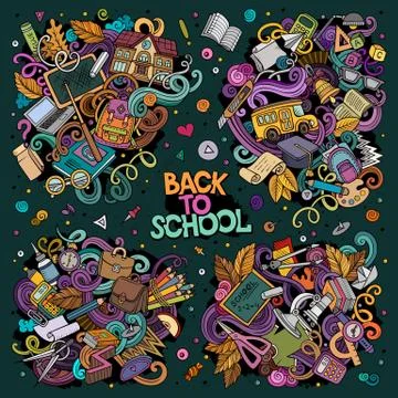 Vector set of Back to school combinations of objects and elements Stock Illustration