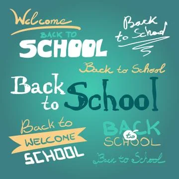 Vector set of back to school sketch style elements. Typography a Illustrazione stock