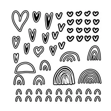 Vector set background. Geometry group batik graphic. Rainbows, hearts. Hand 스톡 일러스트