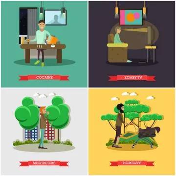 Vector set of bad habits concept posters in flat style Stock Illustration