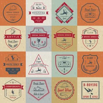Vector Set of Badges, Logos and Sign Break Dance Illustrazione stock