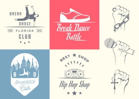 Vector Set of Badges, Logos and Sign Break Dance Stock Illustration