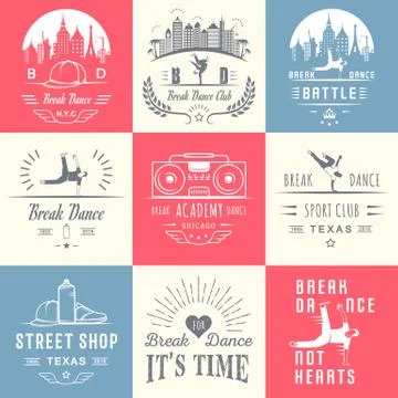 Vector Set of Badges, Logos and Sign Break Dance Illustrazione stock