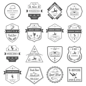 Vector Set of Badges, Logos and Sign Break Dance Stock Illustration