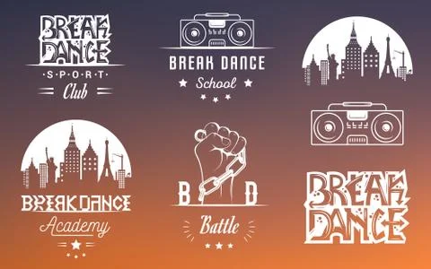 Vector Set of Badges, Logos and Sign Break Dance 스톡 일러스트
