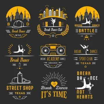 Vector Set of Badges, Logos and Sign Break Dance Stock Illustration
