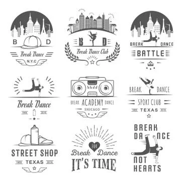 Vector Set of Badges, Logos and Sign Break Dance Stock Illustration