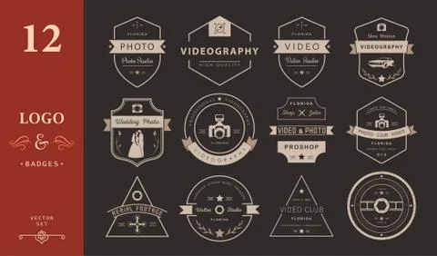 Vector set of badges Photography and Videography Stock Illustration