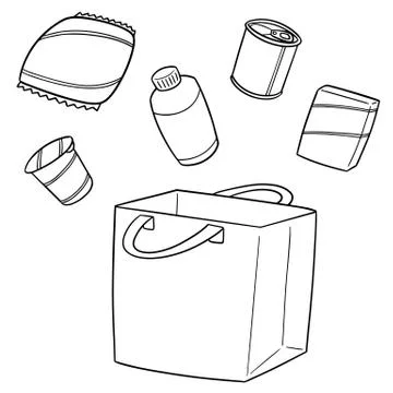 Vector set of bag, beverage and snack Stock Illustration