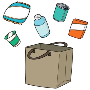 Vector set of bag, beverage and snack Stock Illustration