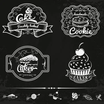 Vector set of bakery and cakes labels, design elements, emblems, badges 스톡 일러스트