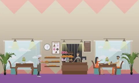 Vector set of bakery and candy store flat style elements Stockillustratie