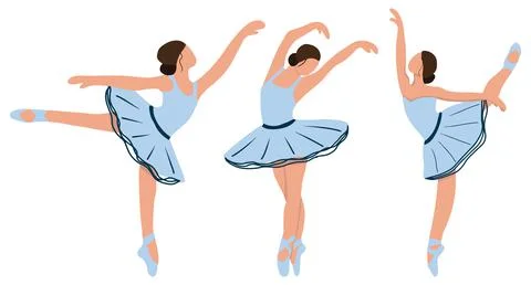 Vector set of ballerina in blue tutu dress dancing Stock Illustration