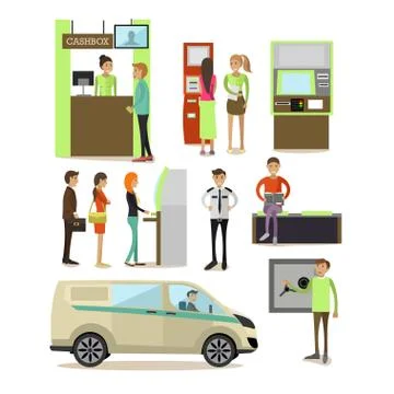 Vector set of banking concept design elements in flat style 库存插图