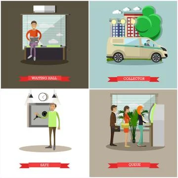 Vector set of banking concept design elements in flat style Ilustração Stock