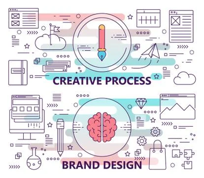 Vector set of banners with creative process and brand design concept templates Illustrazione stock