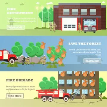 Vector set of banners with fire fighting concept design elements Illustrazione stock