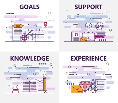Vector set of banners with goals, support, knowledge, experience concept 스톡 일러스트