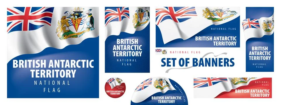 Vector set of banners with the national flag of the British Antarctic Territory Stock Illustration