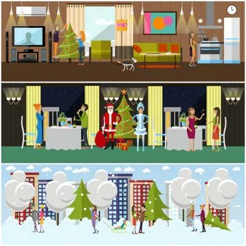 Vector set of banners with New Years celebration design elements Stock Illustration