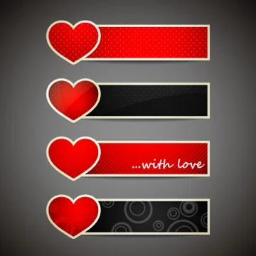Vector set of banners with red hearts Stock Illustration