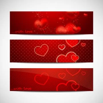 Vector set of banners with red hearts Stock Illustration