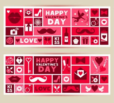 Vector set banners of Valentines Day. Stock Illustration