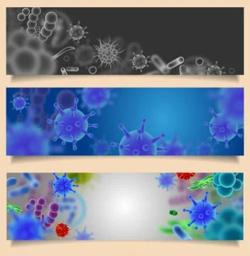 Vector set of banners with viruses and microbes Stock Illustration
