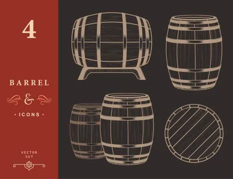 Vector set Barrels in Vintage Style Stock Illustration