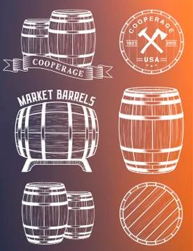 Vector set Barrels in Vintage Style Illustrazione stock