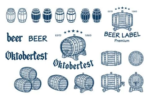 Vector set of barrels in vintage style. Collection barrels on a white backg.. Stock Illustration