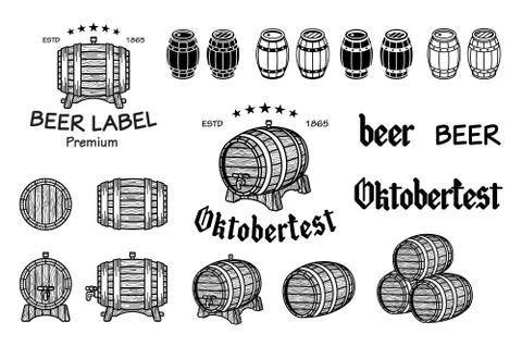 Vector set of barrels in vintage style. Collection barrels on a white backg.. Stock Illustration