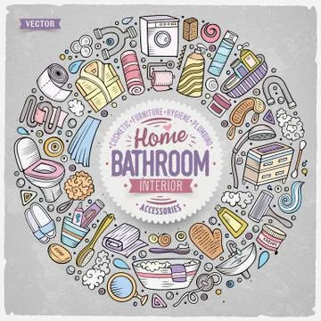 Vector set of Bathroom cartoon doodle objects 스톡 일러스트