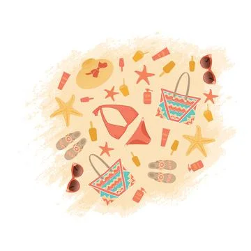 Vector set with beach accessories 스톡 일러스트