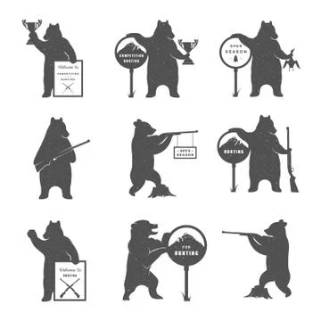 Vector Set Bear Hunters Ilustración de archivo