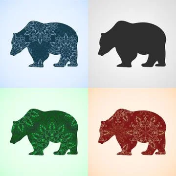 Vector Set from Bear with Mandala Patterns Stock Illustration