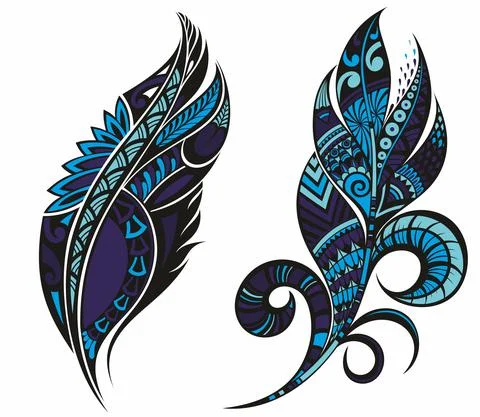 Vector set of beautiful abstract feathers in ethnic style Stock Illustration