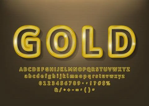 Vector set of beautiful premium gold outlines alphabet letters, numbers. Vector Illustrazione stock