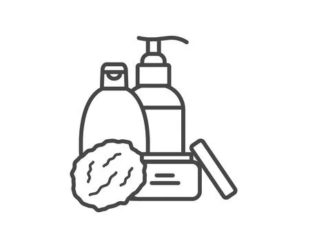Vector set of beauty, cosmetics and care icons. Bottle, jar, shower gel, fa.. Stock Illustration