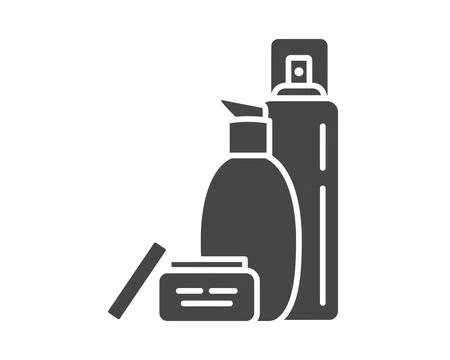 Vector set of beauty, cosmetics and care black icons. Bottle, jar, shower gel Stock Illustration