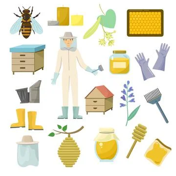 Vector set of beekeeping and apiculture design elements. Beeswax and honey clip Stock Illustration