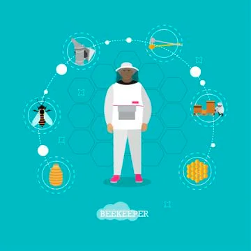 Vector set of beekiping concept infographic items, icons, flat style 스톡 일러스트
