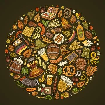 Vector set of Beer cartoon doodle objects, symbols and items. イラスト素材