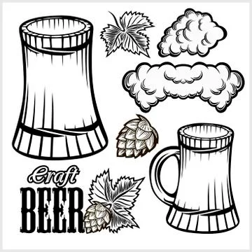 Vector set of beer glasses and mugs in hand drawn style. isolated on white. Stock Illustration