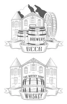 Vector Set Beer House and Whiskey Shop Stock Illustration