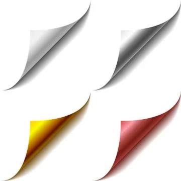 Vector set of bent page corners. One matt and three glossy ones. Stock Illustration