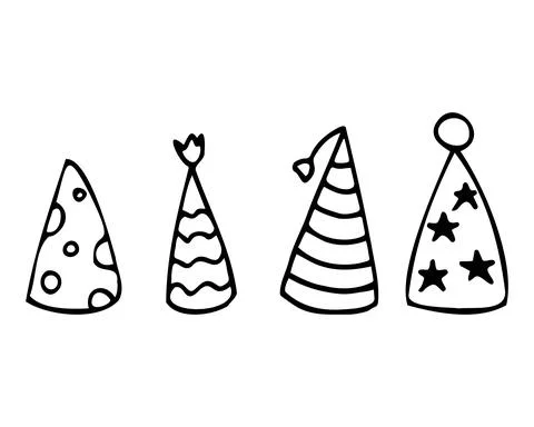 Vector set of birthday caps. Doodle style. Stock Illustration