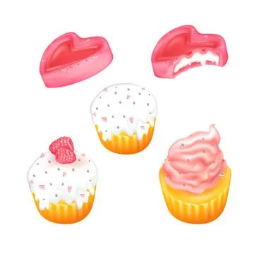 Vector set bitten chocolates and cakes. Isolated objects on a white backgroun Stock Illustration
